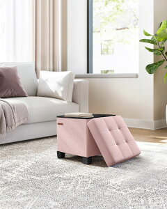 【P5★10%OFF 時間限定!!】SONGMICS オットマン 収納スツール 脚置き 足置き台 収納 ベンチ 収納ボックス 脚付き 折りたたみ 麻布製 幅38cm LSF014