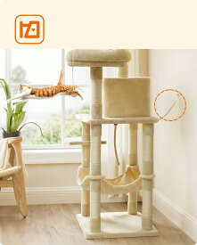 ★SS 15%OFF!!大幅割引実施！★＼お得な価格をご覧ください／FEANDREA キャットタワー 大型猫用 猫タワー 多頭飼い 人気 ハンモック耐荷重20kg 爪とぎ 登りやすい ボンボン 天然麻紐 据え置き 運動不足解消 安定性 高さ143CM 送料無料(北海道 沖縄 離島など除く)