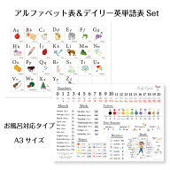 アルファベット表＆英語単語ポスターセット【お風呂対応】 A3サイズ 角丸 インテリア ポスター かわいい …