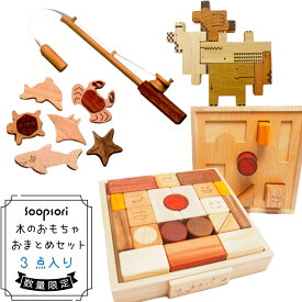 木のおもちゃ おまとめ3点セット 1歳向け 赤ちゃんおもちゃ 知育玩具 3点セット 積み木 魚つりおもちゃ オーシャン 型はめ 木箱 音つみき入り ベビー用22P パズル ブロック 幼稚園 保育園 託児所 キッズルーム おもちゃ 無着色 天然木