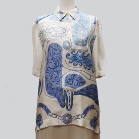 エルメス　ツイルレーヌ　シルクxサマーニット　切り替え　半袖　ブラウス　Sサイズ【送料無料！】【代引き手数料無料！】【中古】【20250922】【1】