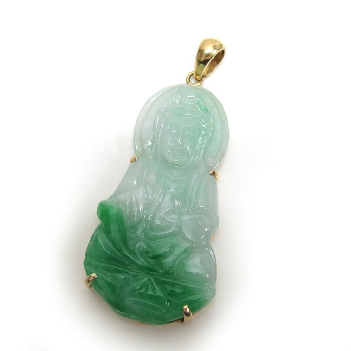 楽天市場】天然ヒスイ ペンダントトップ 観音様 グリーン系x白 K18YG  