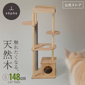 【sopoa®公式】 キャットタワー 148cm 木製 据え置き 天然木 無垢材 ラバーウッド 大型猫 多頭飼い シニア 猫タワー 猫ハウス 展望台 爪とぎ 北欧 おしゃれ インテリア 頑丈 安定 省スペース スリム キャットツリー 隠れ家 マット付き 天然無垢材 運動不足解消 送料無料