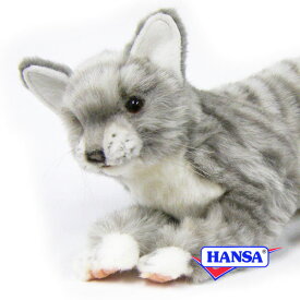 HANSA ハンサ ぬいぐるみ7198 ネコ グレー 猫 ネコ リアル 動物