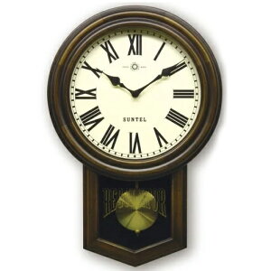 【無料ラッピングサービス有り】モダンアンティーク振り子時計 ローマ数字 丸型 レトロデザイン クォーツ振り子時計 アンティークブラウン QL723RAN さんてる 日本製