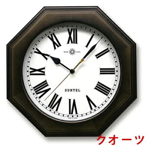 【無料ラッピングサービス有り】天然木シンプル八角掛け時計 ローマ数字 ライトブラック クオーツ QL731RDBK さんてる 日本製