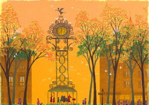 【無料ラッピングサービス有り】 吉岡浩太郎 額縁付きシルクスクリーン(版画)655×504mm 天使の時計台A