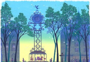 【無料ラッピングサービス有り】 吉岡浩太郎 額縁付きシルクスクリーン(版画)655×504mm 天使の時計台B