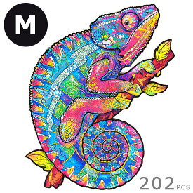 UNIDRAGON ユニドラゴン 木製パズル虹色のカメレオン M 26×33cm 202ピースイリデセントカメレオン