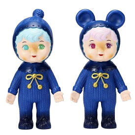 チャーミーちゃん 2体セット ポンポン帽子 くま耳 耳付き帽子 スイミーデザインラボ コラボ 青 WDC.SWM.ST 児玉産業 ソフビ人形 昭和レトロ SwimmyDesignLab