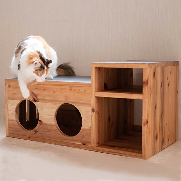 楽天市場】ローテーブル 猫用 キャットハウス付き センターテーブル 猫 