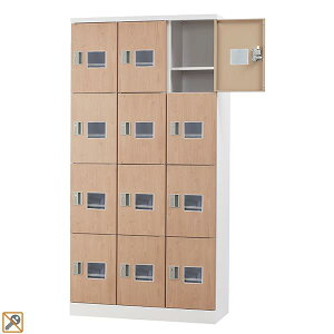 【受注生産品】 木目柄 12人用 スタンダードロッカー 浅型 鍵なし 窓付き 12人用タイプ 錠なし 3列4段 GLK-K12TSW-NT ロッカー おしゃれ スチールロッカー オフィスロッカー 収納 更衣ロッカー 木