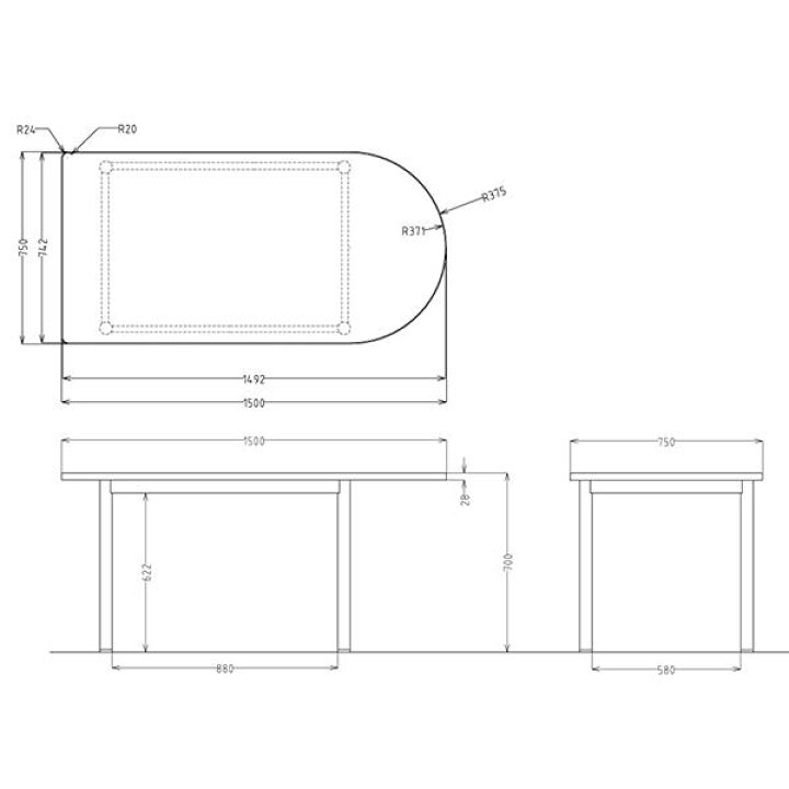 楽天市場】ミーティングテーブル 幅1500×奥行750×高さ700mm 半楕円型 