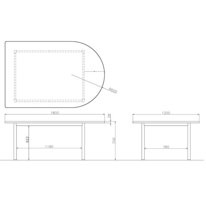 楽天市場】ミーティングテーブル 幅1800×奥行1200×高さ700mm 半楕円型 