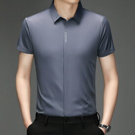 シャツ メンズ 半袖 夏服 アイスシルク カジュアル ビジネス 薄手 無地 おしゃれ 接触冷感 吸湿速乾 高通気性 シンプル 高伸縮性 レッド ブルー ダークブルー グリーン ダークグリーン ブラック ホワイト ローズ ネイビー カーキ グレー M/L/XL/2XL/3XL/4XL プレゼント
