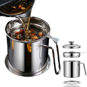 オイルポット 油こし器 1.4L 304ステンレス あぶらこし 残留物を濾過 油ろ過器 揚げ物油入れ 油揚げ機 天ぷら油 油処理 保存 フィルターカートリッジ 液だれしない 受皿付き キッチン用品 家