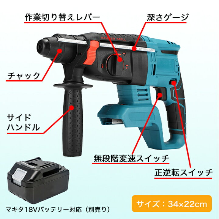 楽天市場】ハンマードリル マキタ 互換 振動 はつり 充電式 コードレス 