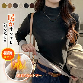 体感+5℃ 高品質 裏起毛インナー 6色対応 長袖 プチハイネック カットソー あったか ポカポカ 極暖 レディース 防寒 ルームウェア シャツ 大きいサイズ 送料無料 発熱 ストレッチ トップス 秋冬 部屋着 暖かい 発熱インナー