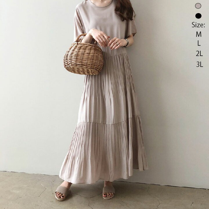楽天市場】半袖 ワンピース ロングワンピース プリーツワンピース 