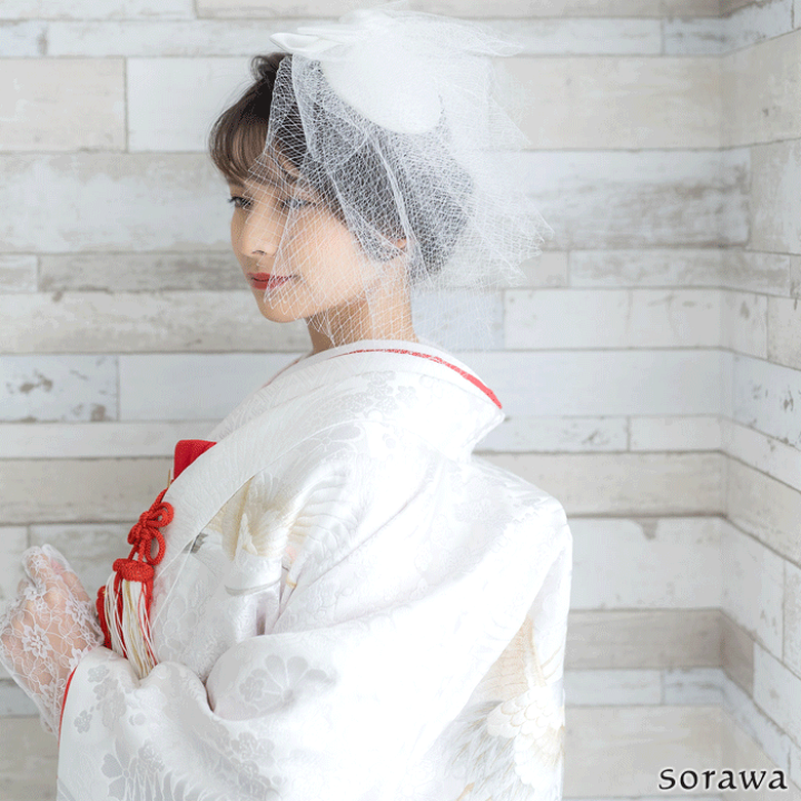結婚式 ホワイトヘッドドレス 白無垢髪飾り トーク帽 袴 和装