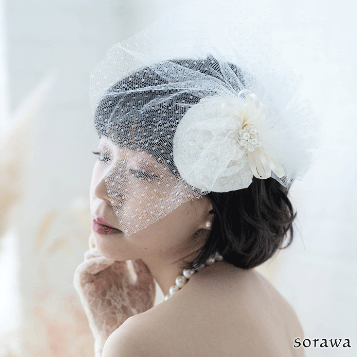 楽天市場】[即納] チュール付き立体花ヘッドドレス 礼装帽子