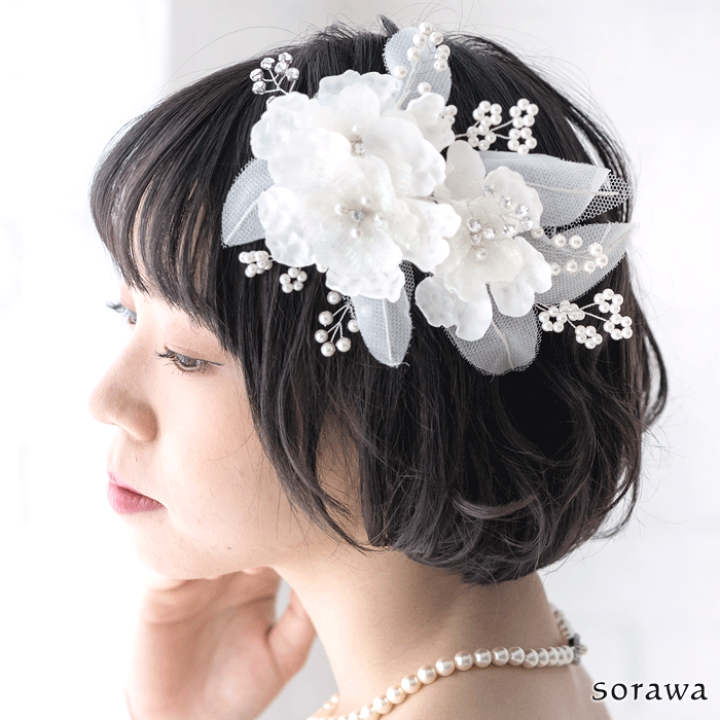 楽天市場】【 送料無料 】 お花 と パール の ヘッドドレス 髪飾り 白