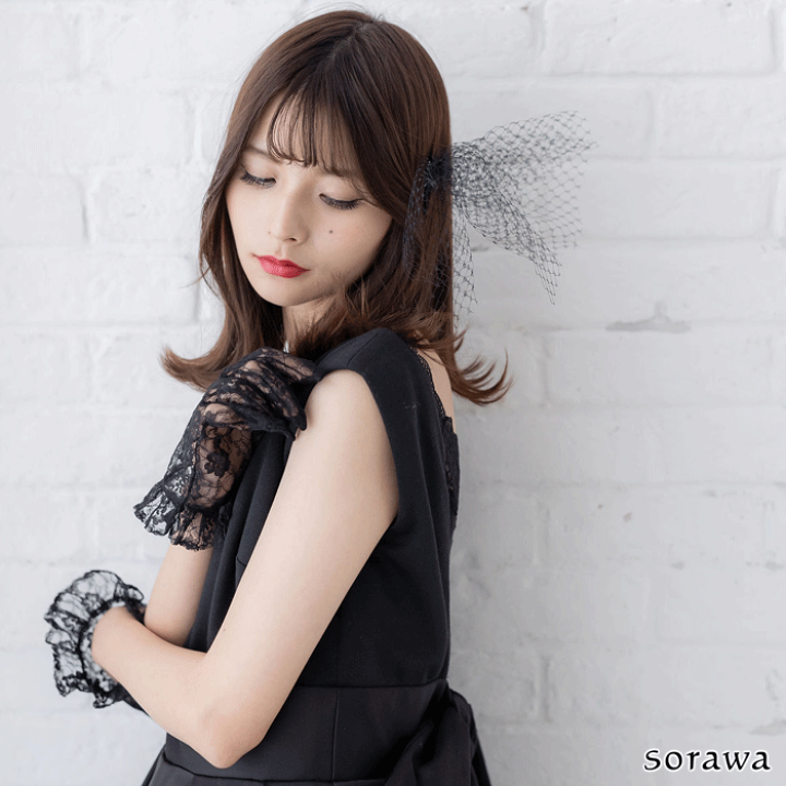 acka オーガンジーフリルドレス　black 1 ヘアアクセサリー付き Acka.】新品未使用＊オーガンジーフリルドレス ワンピース 黒 1