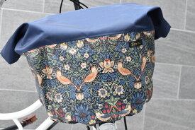 レギュラーサイズ：無地ネイビー×バードフラワー柄バスケットカバー 前かごカバー 撥水 防水 自転車カバー 自転車前かごカバー 前カゴカバー 自転車 カバー 前| 自転車前カゴカバー カゴ