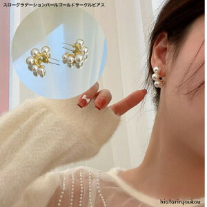 スローグラデーションパールゴールドサークルピアス おとな かわいい 上品 ミニサイズ ビーズ プチプライス 30代 40代 50代 プレゼント レディース 送料無料 シンプル ア