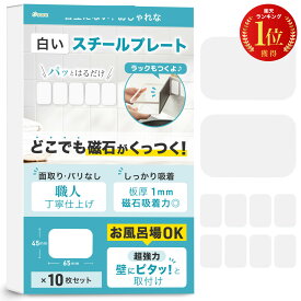 ＼累計1万個突破！／ スチールプレート 白 マグネット用 【超強力・お風呂場OK / 楽天1位！高評価★4.72】 職人仕上げ 板厚1mm (65*45*1mm) 10枚セット 浴室 タイル マグネット吸着用 分厚い マグネット 補助板 超強力 お風呂場 sororito