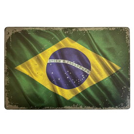 アート調パネル ヴィンテージブラジル国旗デザイン看板【Brasil】