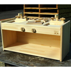 手作り 木製 ままごと キッチン　KBL-W 【素材色バージョン】（完成品です！）