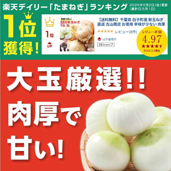 楽天市場】【送料無料】千葉県 白子町産 新玉ねぎ 10kg 大玉厳選 限定 