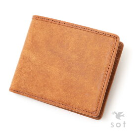 【sot（ソット）公式ストア】プエブロ レザー カードウォレット 二つ折り財布 小銭入れ無し 本革 日本製 キャメル / ダークブラウン / ブラック