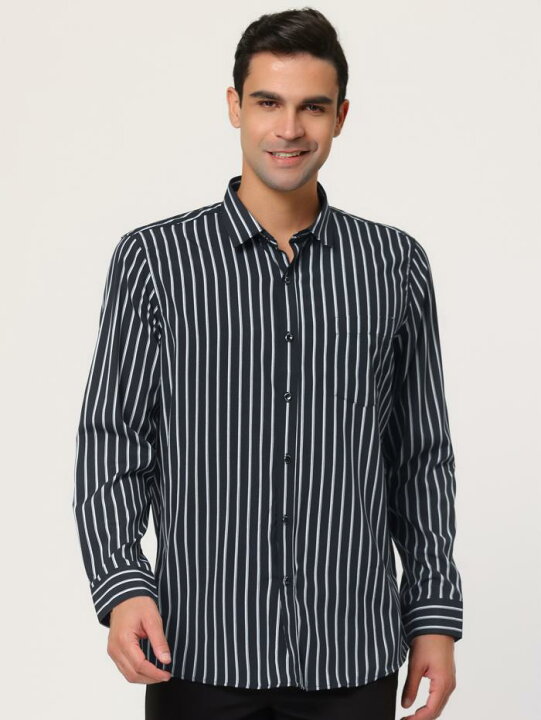 楽天市場 ソウテン Lars Amadeus 縦ストライプシャツ 長袖 ボタンダウンシャツ 襟付き カラーブロック メンズ ブラックホワイト M ソウテン