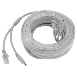 電源ケーブル Cat5eイーサネットケーブル ネットワークLAN /電源延長ケーブル 15M グレー PVC CCTVセキュリティカメラ用