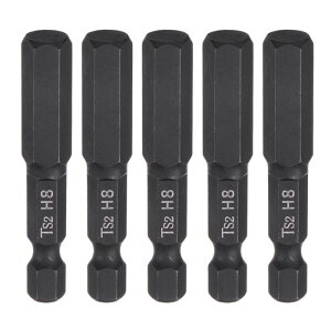 5個入りH8六角ヘッドドリルビットレンチ8mmメトリックフラット先端1/4"50mm(2")長さ磁性黒リン酸塩ネジドライバーソケット産業用ドライバーパワービット