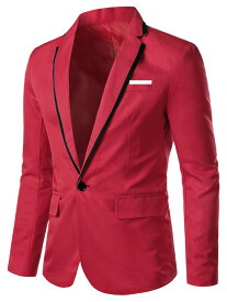 Lars Amadeus ブレザー スーツ コートビジネス スリムフィット シングルブレスト ワンボタン ウエディング メンズ レッド M