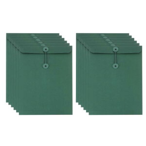 PATIKIL 紐で閉じる12枚のクラフト紙封筒 A4サイズのビンテージ封筒ファイルフォルダーバッグ オフ ィスやビジネス 家庭でのカード収納や文書整理に最適 緑