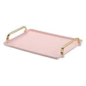 PATIKIL プラスチック製 金ハンドル付きサーブトレー 31x20cm モダン長方形デコレーショントレー キッチン・浴室用 再利用可能 宝石プレート ピンク色