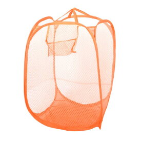 ランドリーバスケット 衣類収納袋バスケット ナイロン網 細工の折りたたみ オレンジ メタル