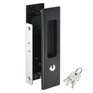 PATIKIL 引き戸ロック インビジブル凹型ハンドルラッチ 矩形 プライバシー ポケットドアロック キー付き 納屋 ドア 木製家具ハードウェア用 ブラック