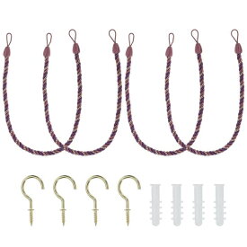 PATIKIL カーテンタイバックロープ 4個セット 装飾用タイバックコード ホームオフィス 装飾に最適 ダークパープル ネジフックとボルト付き