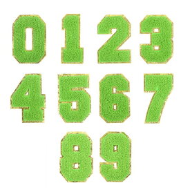 20個のグリッターナンバーパッチ 8.4cm / 3.3" チェニール刺繍のアイロンパッチ チームユニフォームスポーツTシャツ 帽子 バッグ用（緑 0-9）