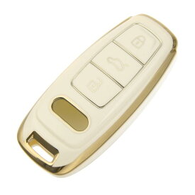 ACROPIX キーフォブカバー キーレスエントリーリモコンカバー TPU 3ボタン Audiに対応 A6に対応 ホワイト ゴールドトーン 1個