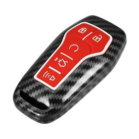 VekAuto キーホルダーカバー リモ ートキーレス スマートキーフォブケース保護 Fo rdに対応 Fusi on 2013-2016に対応 5ボタン ファッション ABS カーボンファイバーパターン ブラック