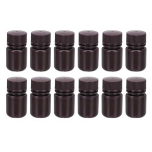 PATIKIL 12個 30ml 試剤ボトル PP 広口丸型ボトル ネジキャップ付き ラボ用 水 試剤 液体 固体 サンプル 保管シール用 茶色