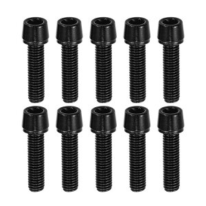 A ABSOPRO 自転車ステムスクリュー 固定ネジ ハンドルバー ステムボルト バイクステム ネジ MTB 自転車用 テーパードボルト スクリュー M5x20mm ソケットキャップねじ ナット付き スチール製 黒 10