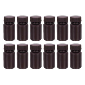 PATIKIL 12個 60ml 試剤ボトル PP 広口丸型ボトル ネジキャップ付き ラボ用 水 試剤 液体 固体 サンプル 保管シール用 茶色