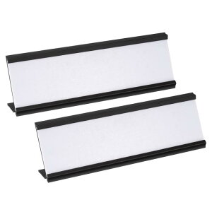 PATIKIL 5 x 18 cm アルミニウム ネームプレートホルダー 2個 L型 ホワイトブランク刻印ネームプレート付き デスクオフィス用ドアサインホルダー ブラック